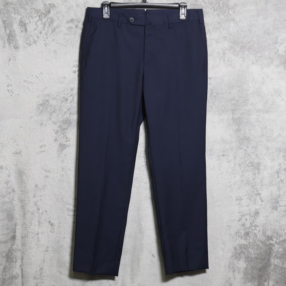 PT01 Dress Pants Mens 32x28 Navy Blue Super 140s Virgin Wool Trousers Preppy